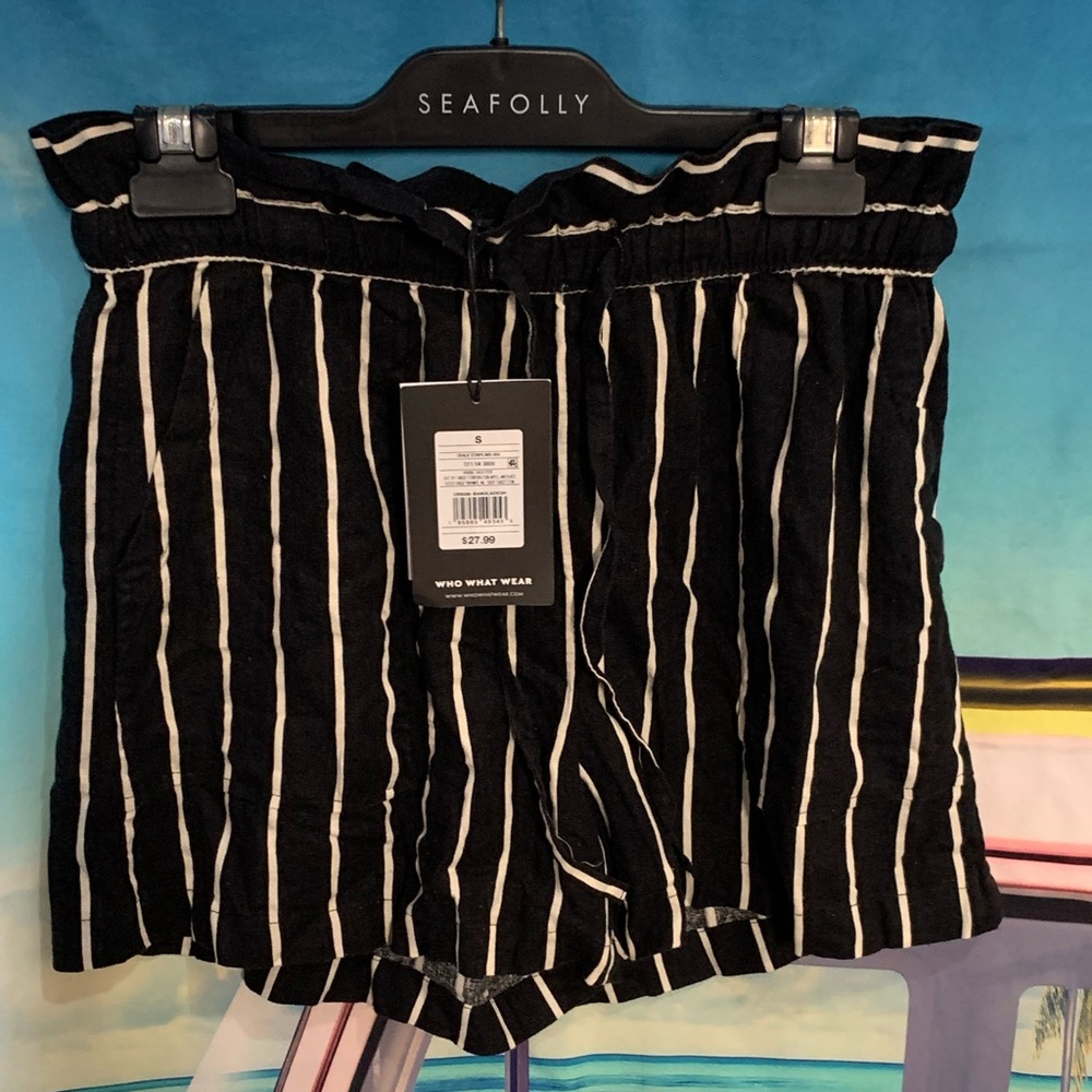 Who What Wear Black and White Striped Pants